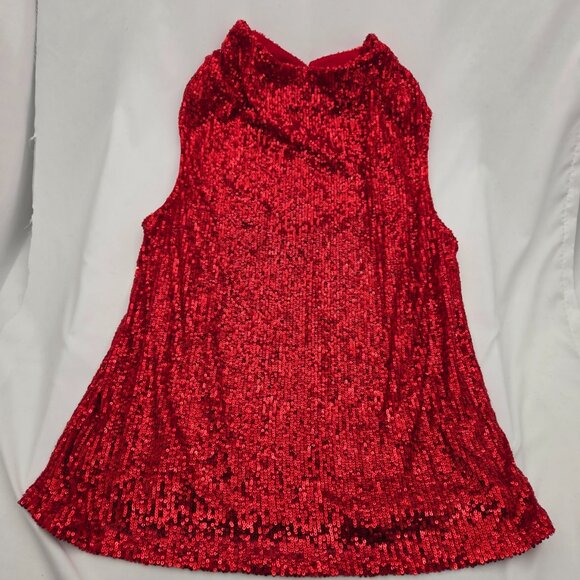 Cable & Gauge Red Sequin Mock Neck Shell Top - Sparkle & Stretch - Size Large - Picture 5 of 8